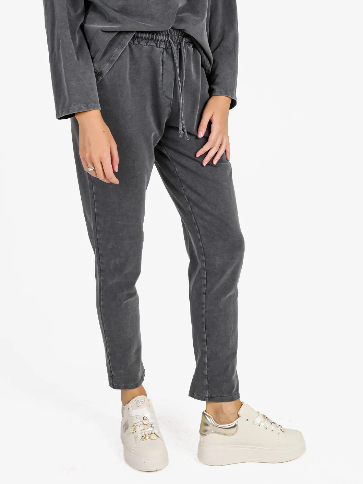 Solada Pantaloni sportivi da donna in cotone con coulisse - grigio scuro