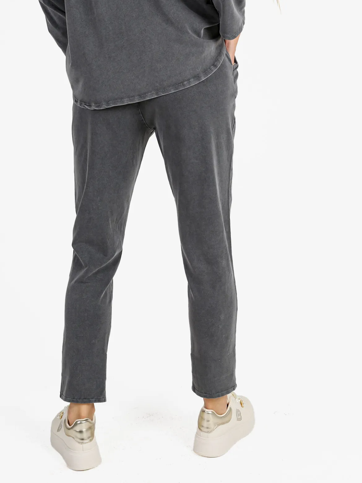 Solada Pantaloni sportivi da donna in cotone con coulisse - grigio scuro