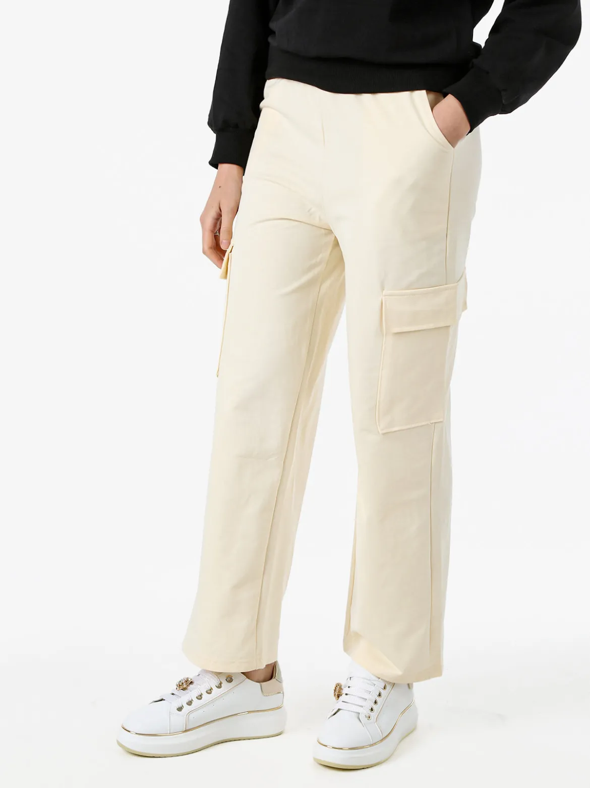 Solada Pantaloni tuta da donna con tasconi a gamba dritta - naturale