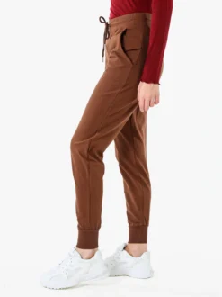 Solada Pantaloni tuta da donna in cotone con coulisse e polsini - marrone