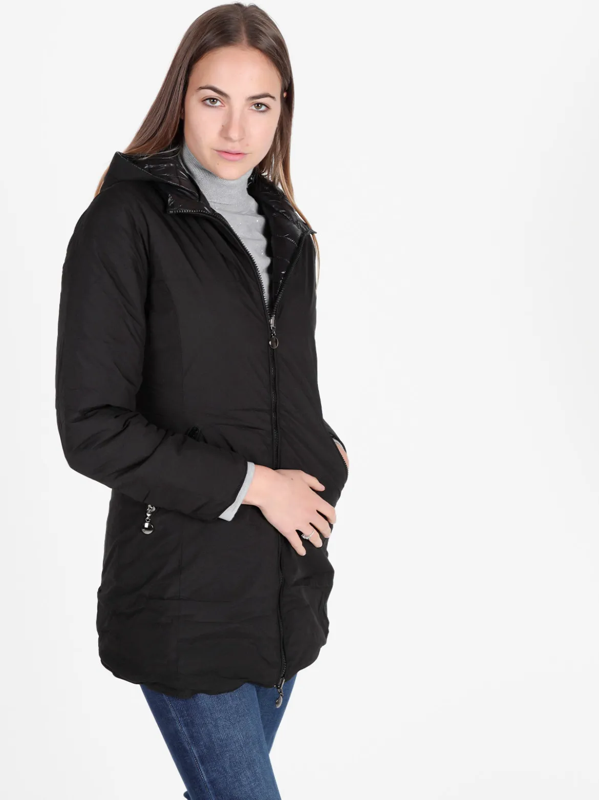 Solada Piumino donna lungo reversibile con cappuccio