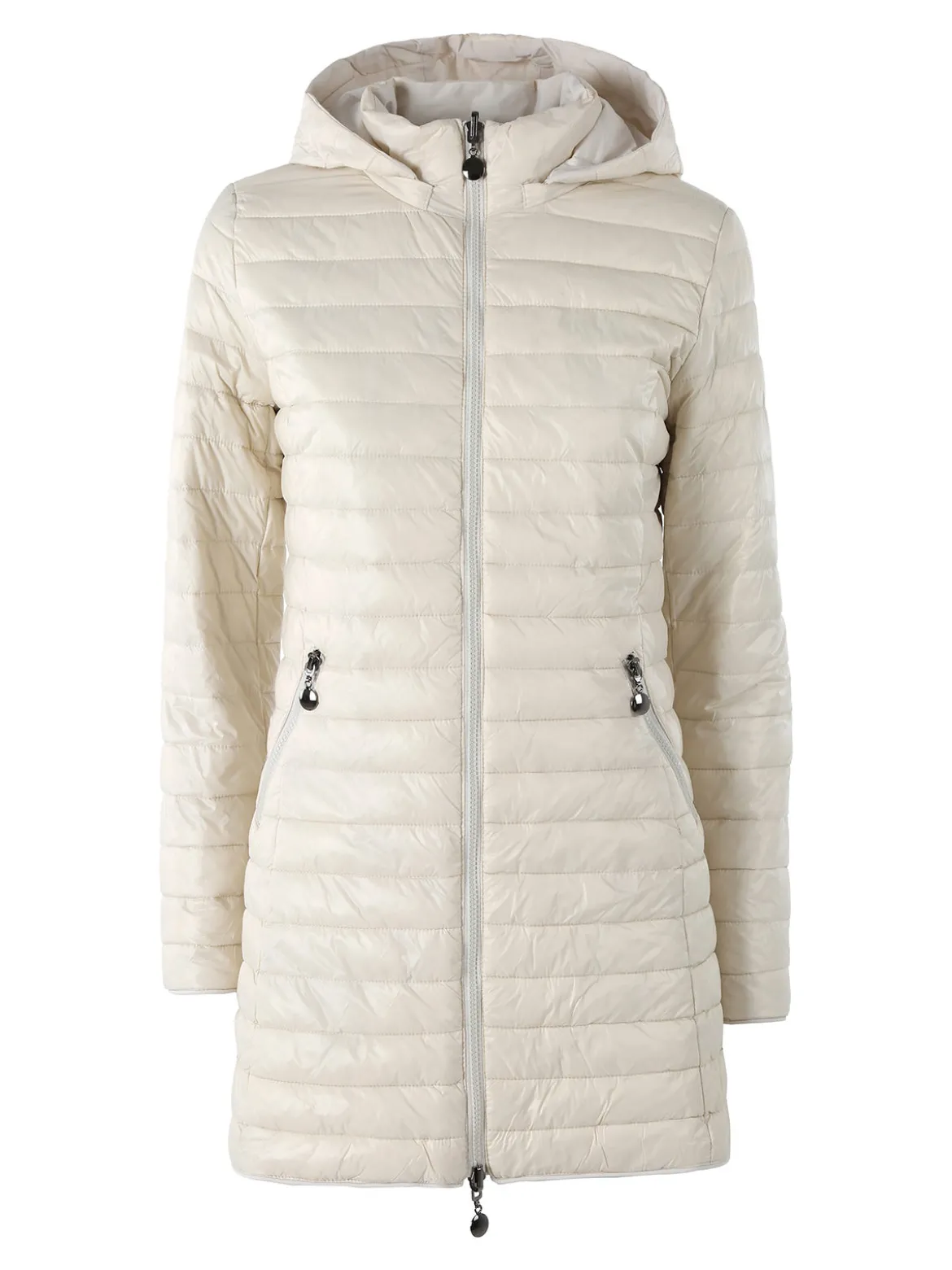 Solada Piumino donna lungo reversibile con cappuccio - panna