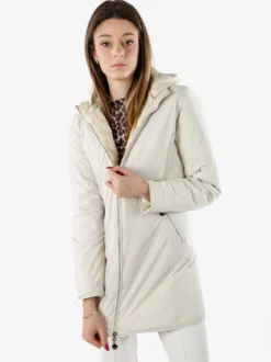 Solada Piumino donna lungo reversibile con cappuccio - panna