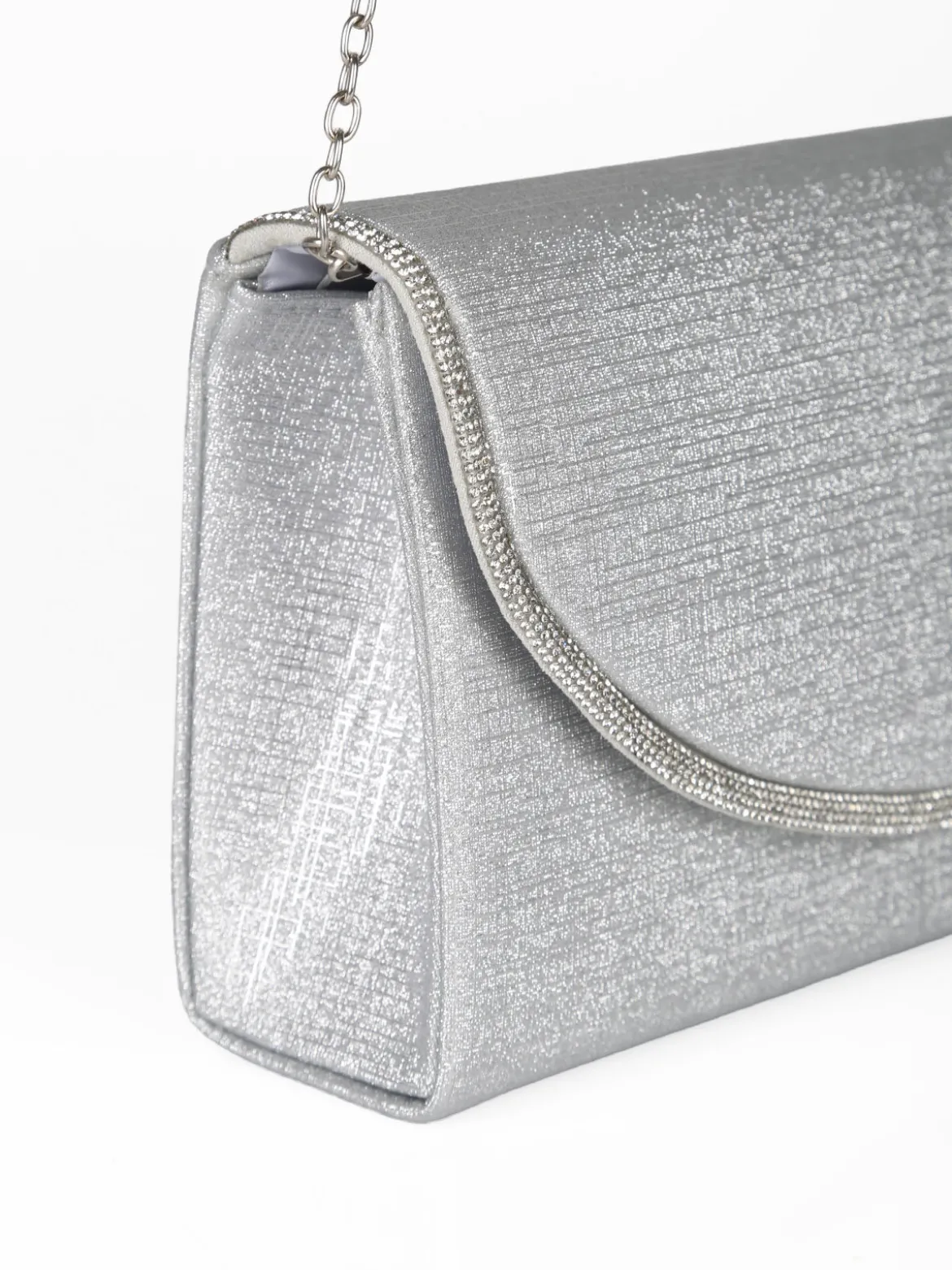 Solada Pochette donna glitter con profilo di strass - argento