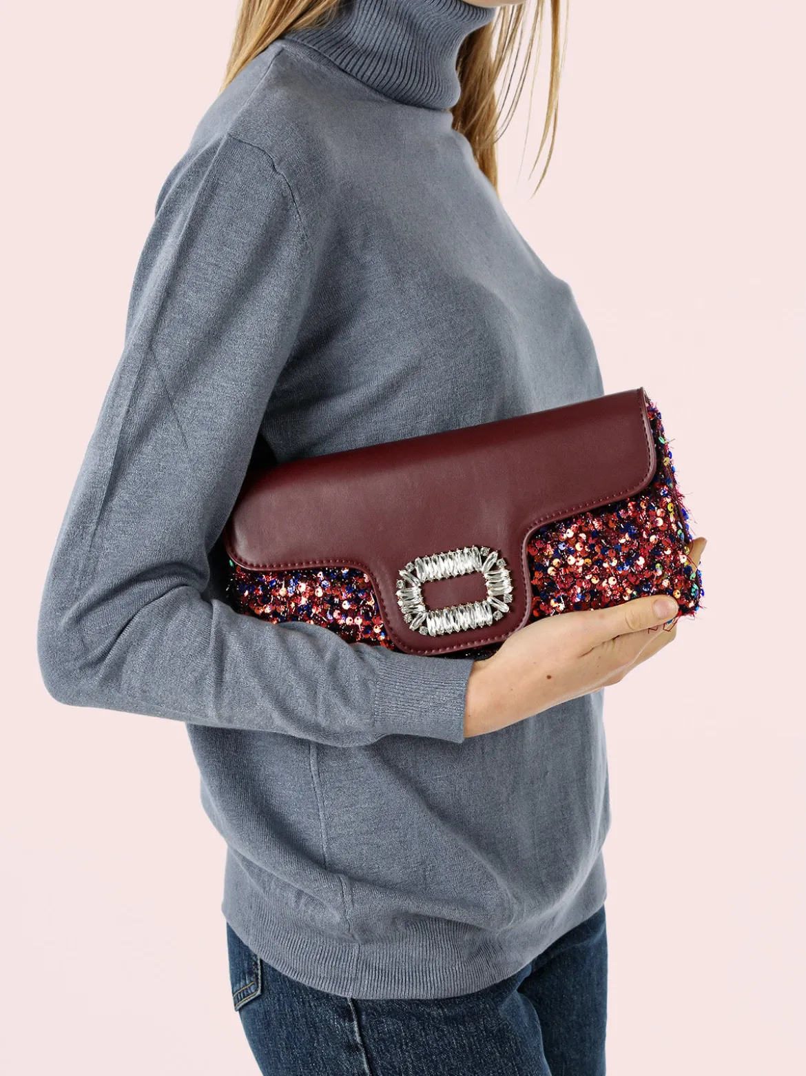 Solada Pochette gioiello da donna con paillettes - bordeaux