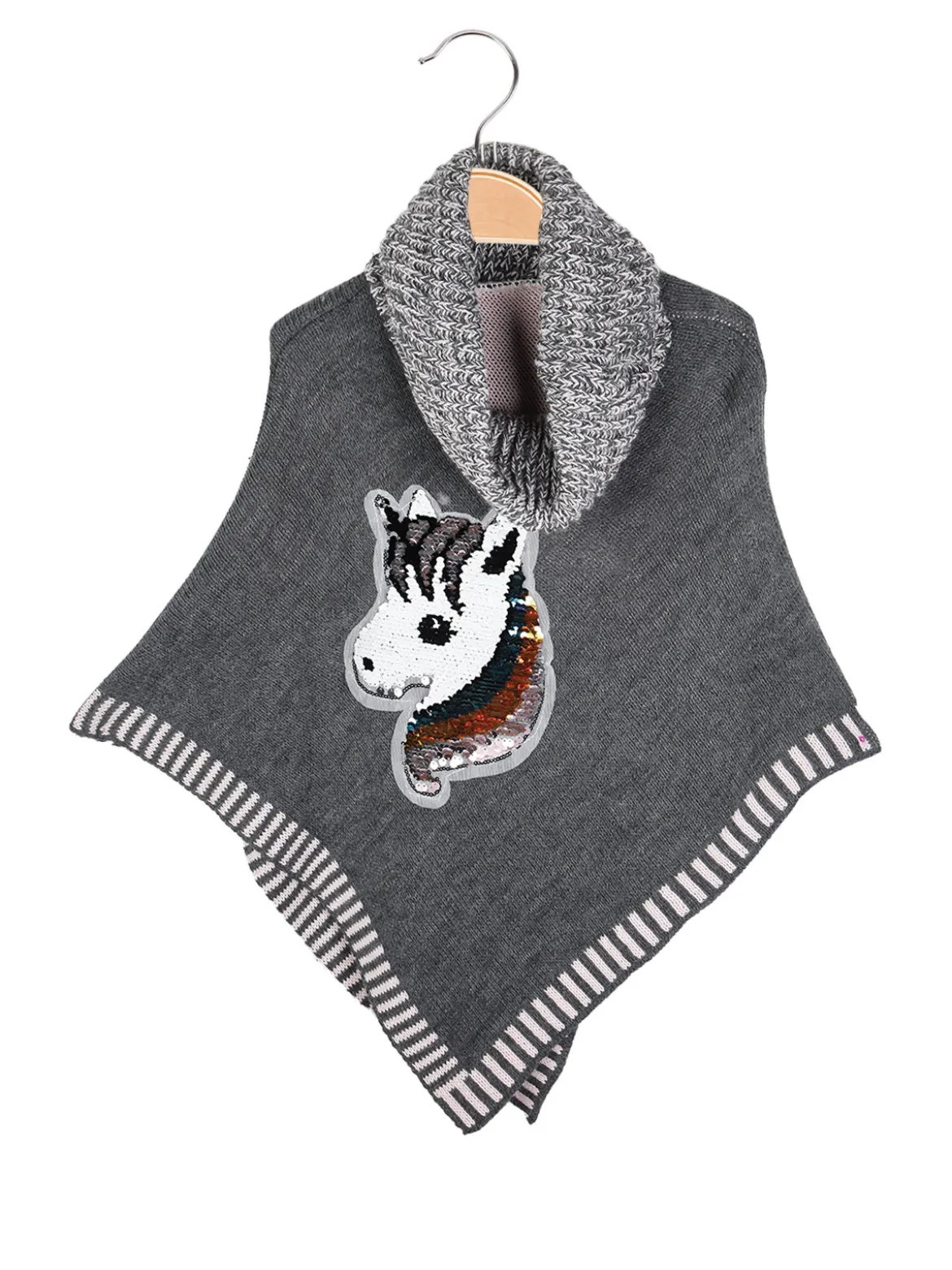 Solada Poncho da bambina in maglia con collo dolcevita
