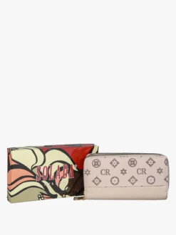 Solada Portafoglio da donna con stampa monogramma e doppia tasca - khaki