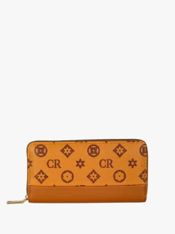 Solada Portafoglio donna con stampa monogramma e zip - cuoio
