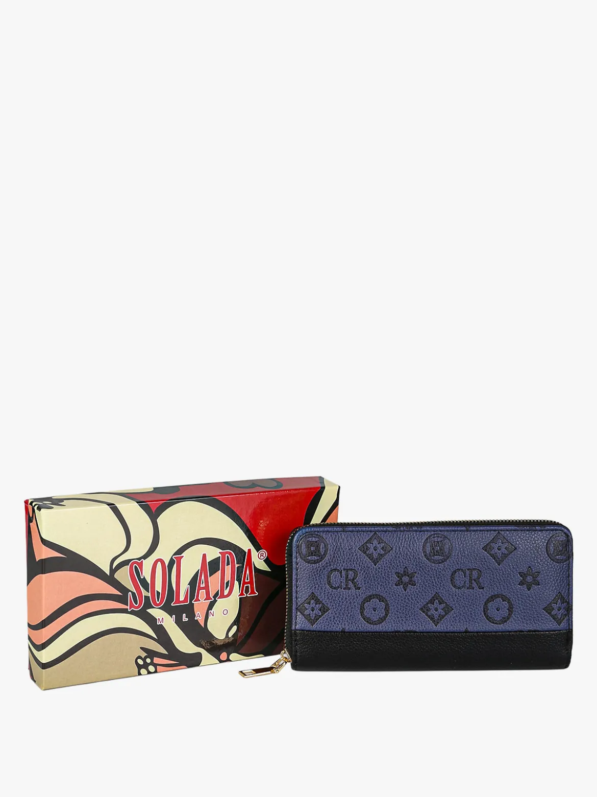 Solada Portafoglio donna con stampa monogramma e zip - nero