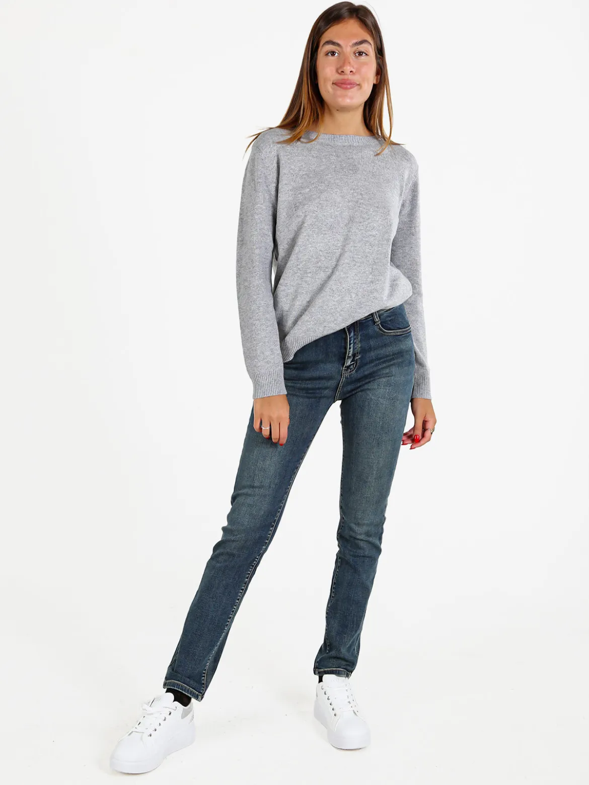 Solada Pullover donna girocollo in maglia - grigio