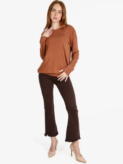 Solada Pullover donna girocollo in maglia tinta unita - cuoio