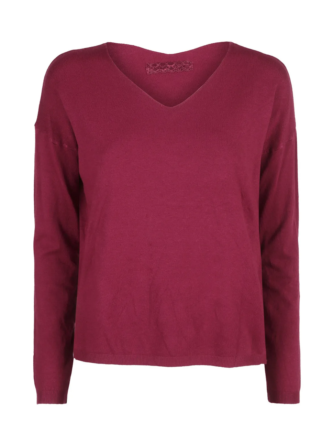 Solada Pullover donna in maglia con scollo a V - bordeaux