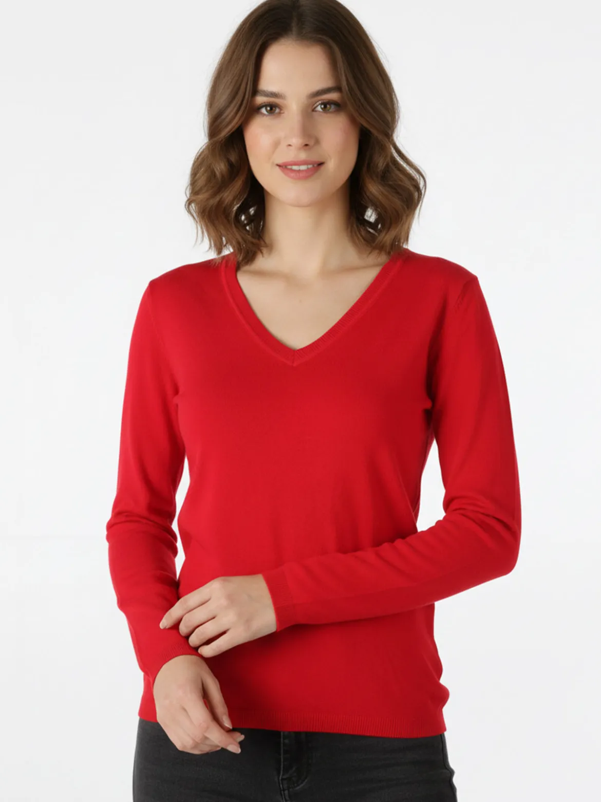 Solada Pullover donna in maglia scollo V - rosso
