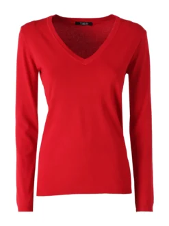 Solada Pullover donna in maglia scollo V - rosso