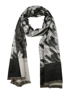 Solada Sciarpa donna con stampe e frange - grigio