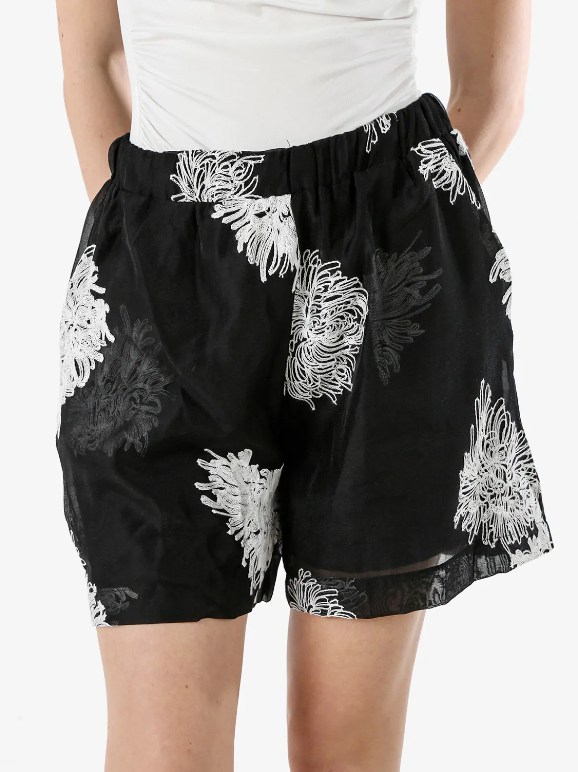 Solada Shorts donna a vita alta con ricami - nero