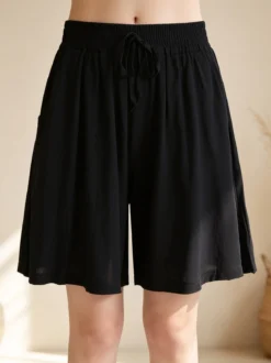 Solada Shorts donna in cotone a gamba larga - nero