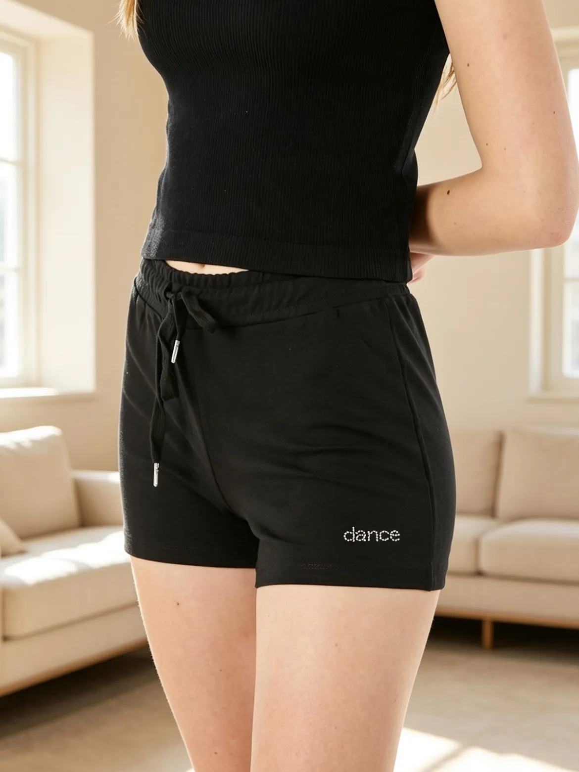 Solada Shorts donna in cotone con coulisse - nero