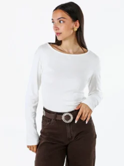 Solada Top body da donna a maniche lunghe in viscosa - bianco