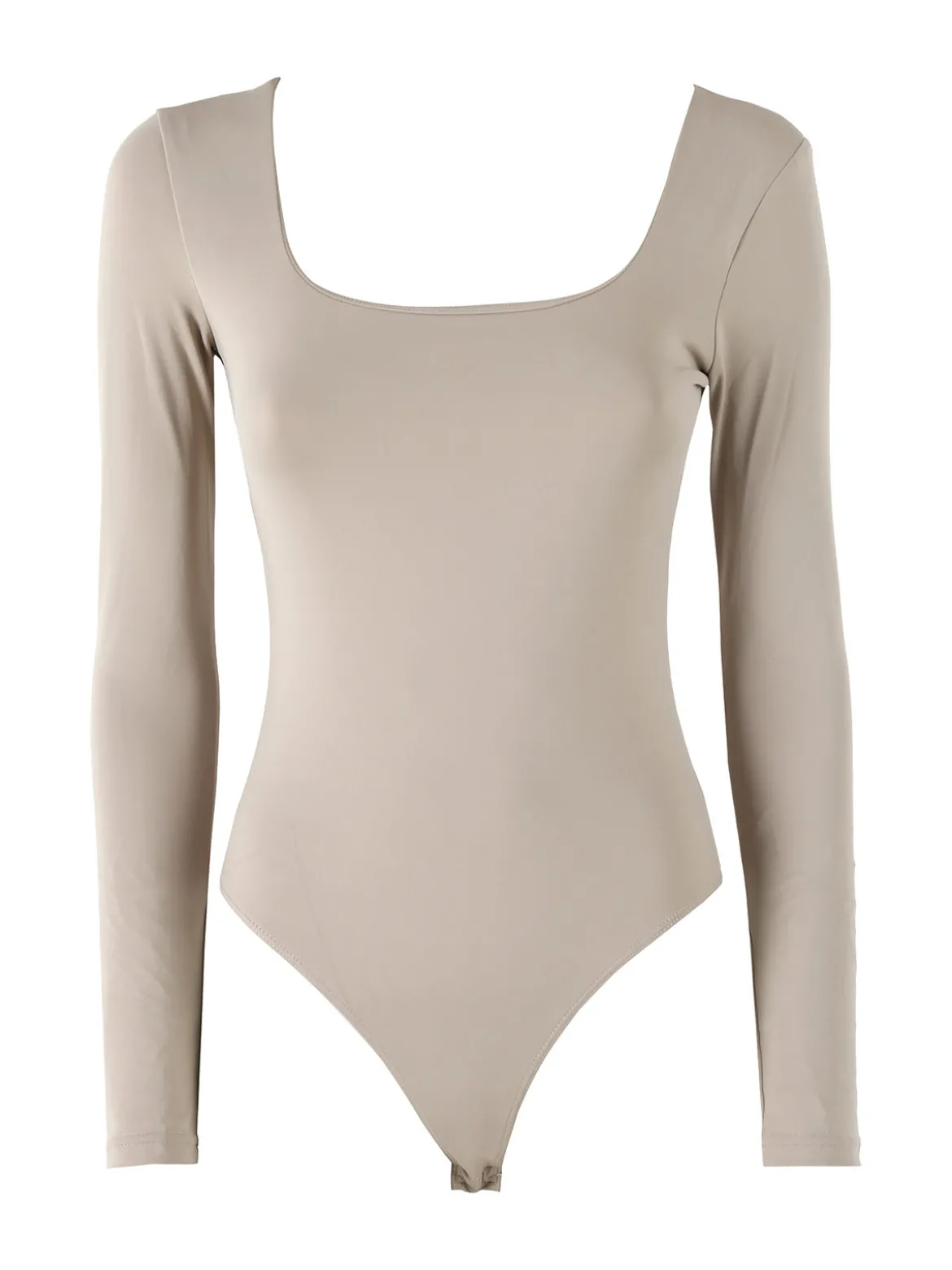 Solada Top body donna a maniche lunghe con scollo davanti e dietro - taupe