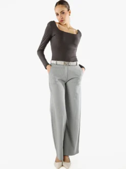 Solada Top body donna a maniche lunghe con scollo davanti e dietro - grigio scuro