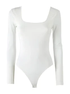 Solada Top body donna a maniche lunghe con scollo davanti e dietro - bianco