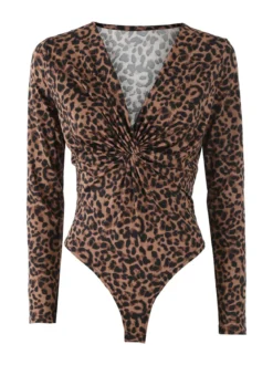 Solada Top body donna maculato a maniche lunghe - marrone