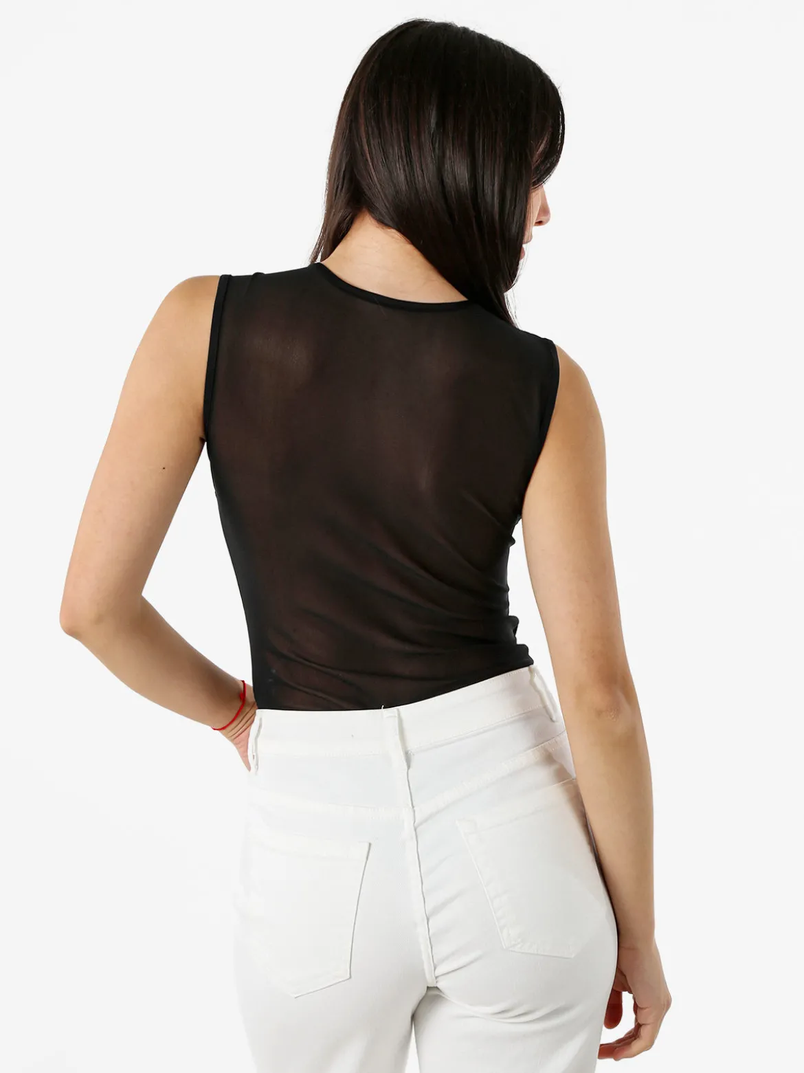 Solada Top body smanicato da donna con inserti a rete - nero
