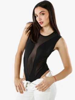 Solada Top body smanicato da donna con inserti a rete - nero