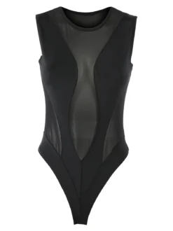 Solada Top body smanicato da donna con inserti a rete - nero