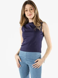 Solada Top donna accollato in cotone - blu scuro