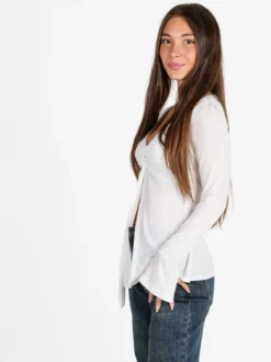 Solada Top donna a maniche lunghe aperto davanti - bianco