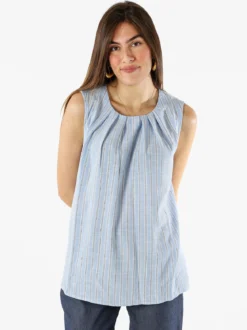 Solada Top donna a righe verticali con scollo tondo - azzurro
