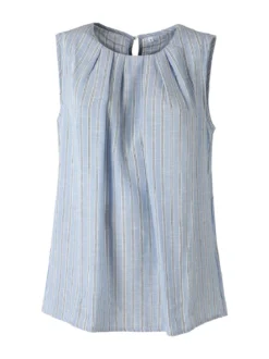 Solada Top donna a righe verticali con scollo tondo - azzurro