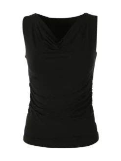 Solada Top donna arricciato sui lati con scollo a cascata - nero