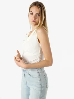 Solada Top donna arricciato sui lati con scollo a cascata - panna