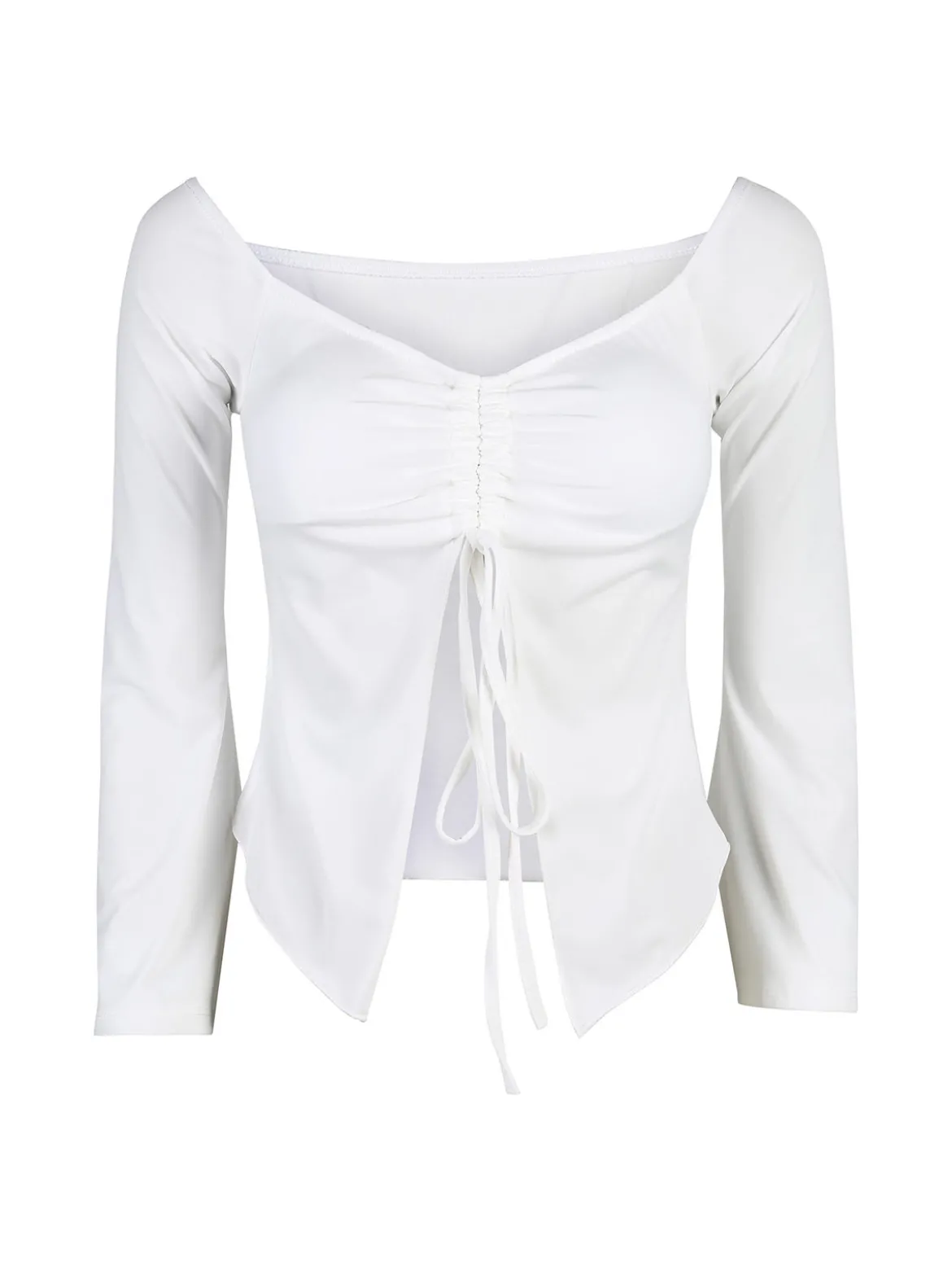 Solada Top donna con maniche lunghe a campana e laccetti - bianco