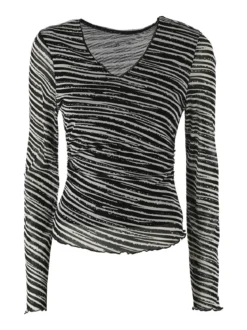 Solada Top donna con scollo a V e maniche lunghe a campana - nero