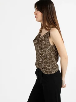 Solada Top donna con stampa animalier e scollo a cascata