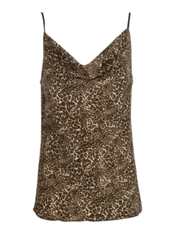 Solada Top donna con stampa animalier e scollo a cascata
