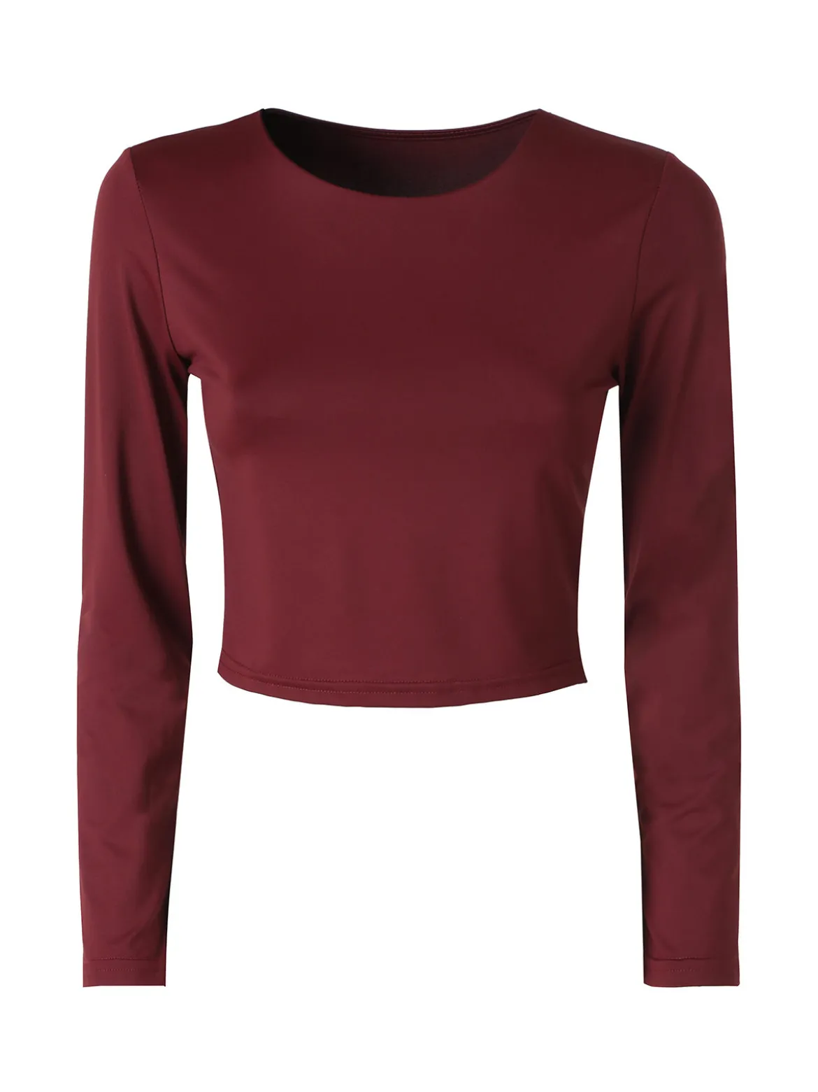 Solada Top donna cropped a maniche lunghe con scollo tondo - bordeaux