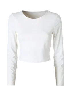 Solada Top donna cropped a maniche lunghe con scollo tondo - bianco