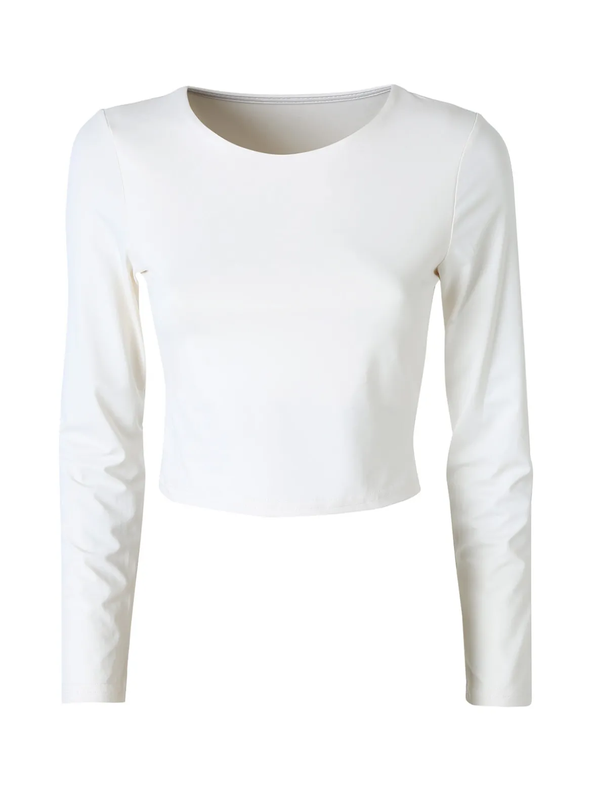 Solada Top donna cropped a maniche lunghe con scollo tondo - bianco
