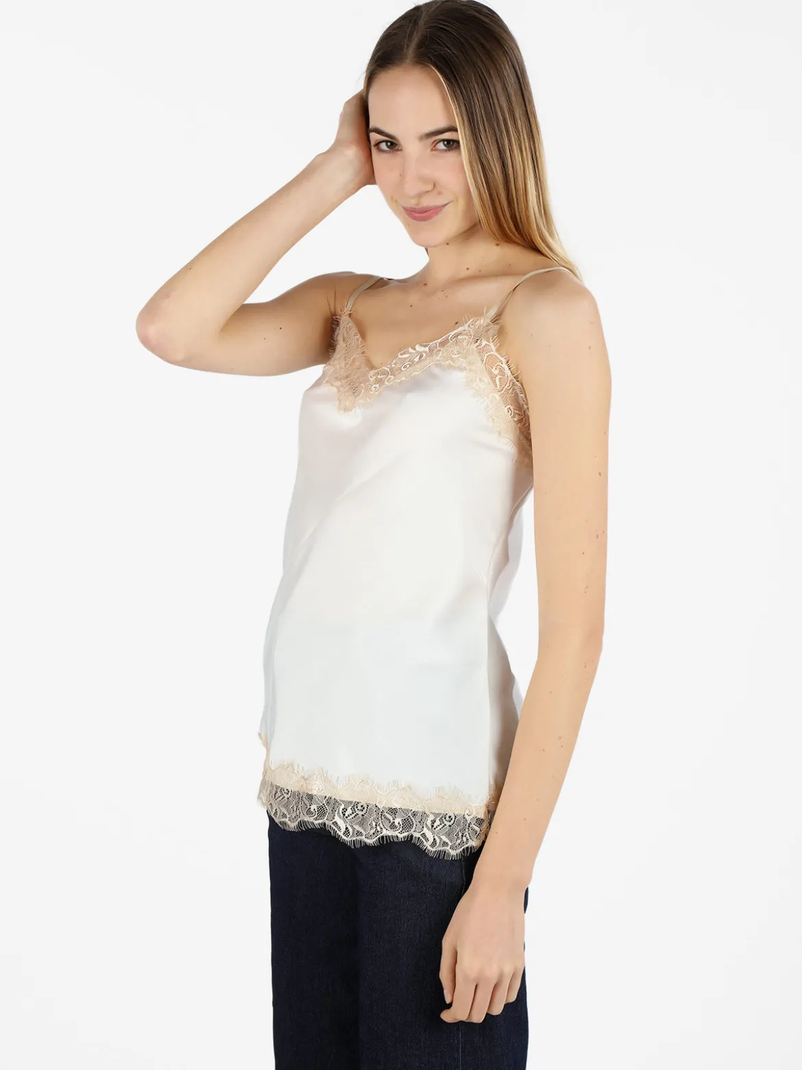 Solada Top donna effetto raso con pizzo