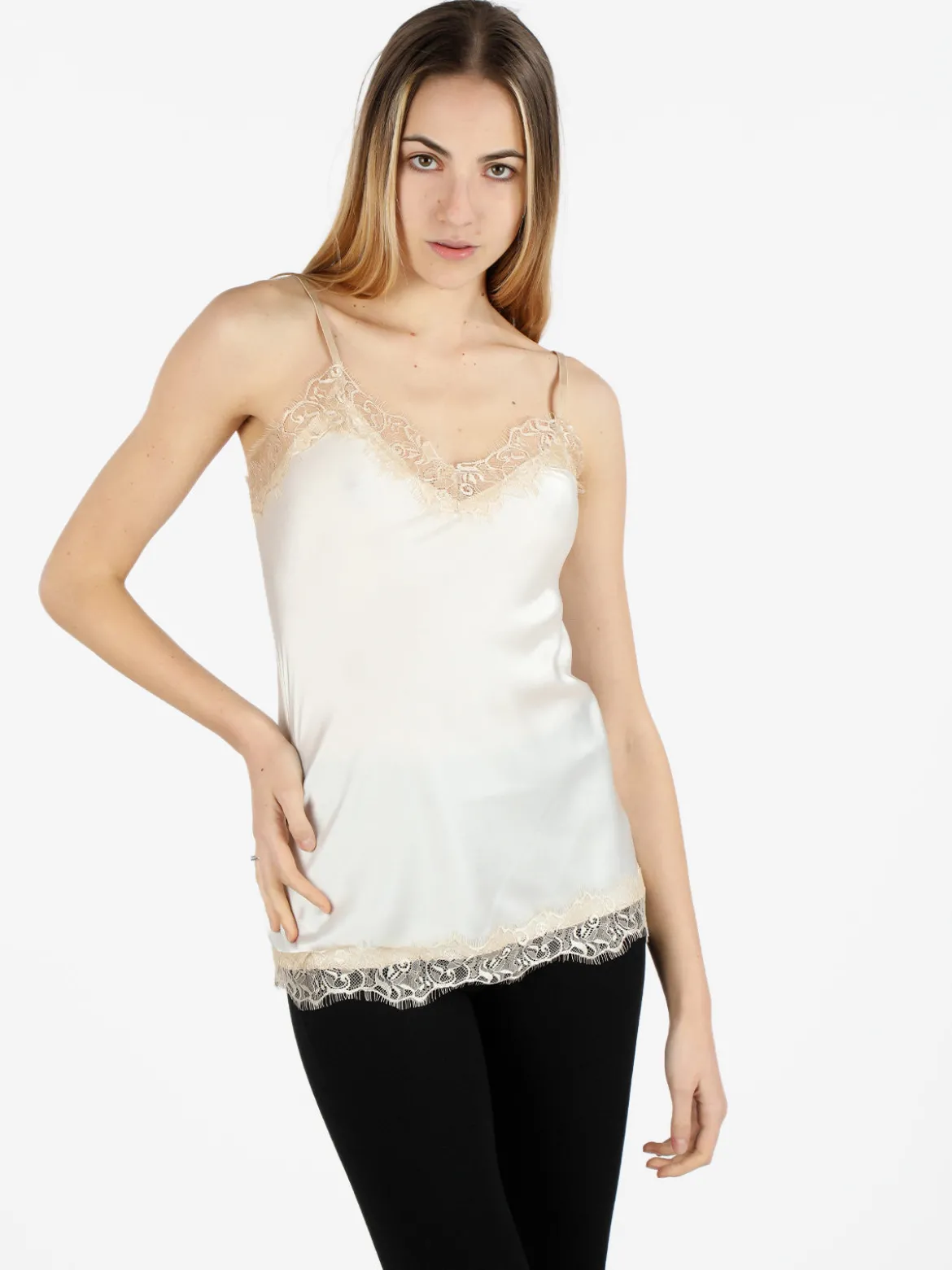 Solada Top donna effetto raso con pizzo