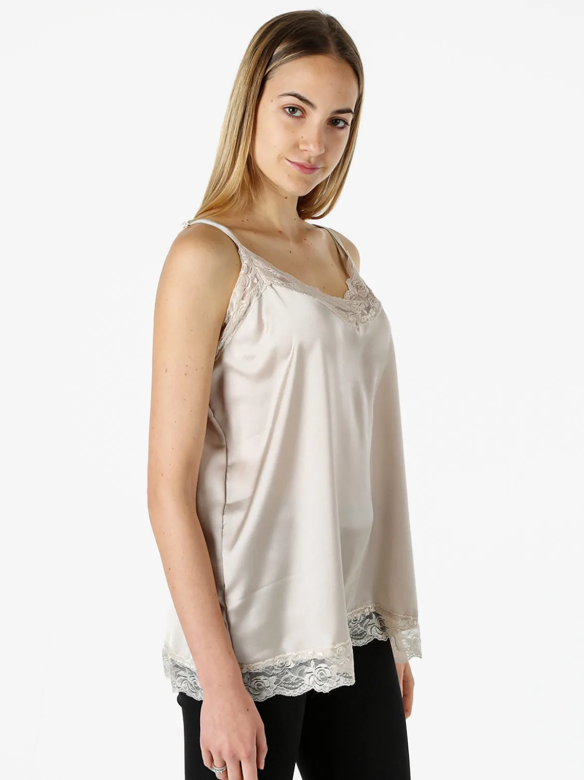 Solada Top donna effetto raso con pizzo - beige