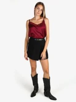 Solada Top donna effetto raso con pizzo - bordeaux