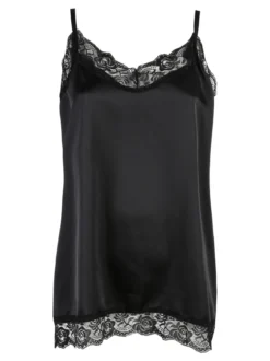 Solada Top donna effetto raso con pizzo - nero