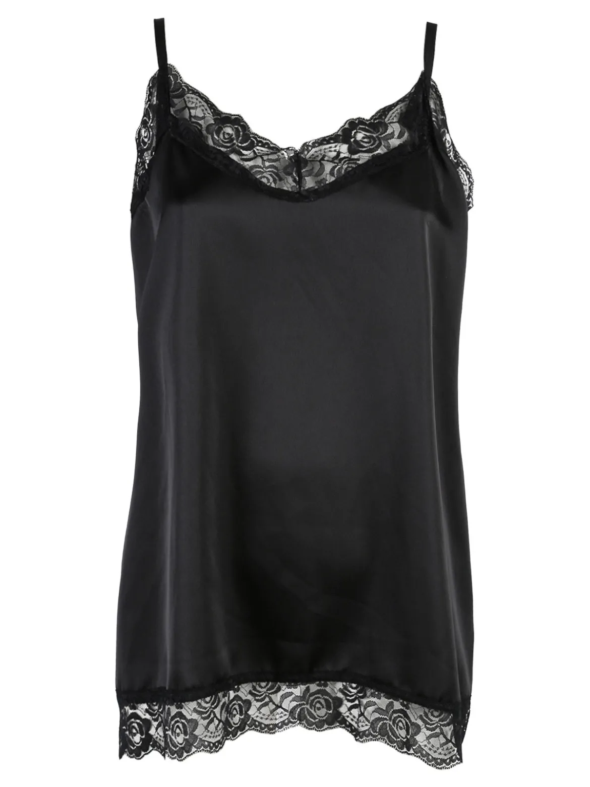 Solada Top donna effetto raso con pizzo - nero