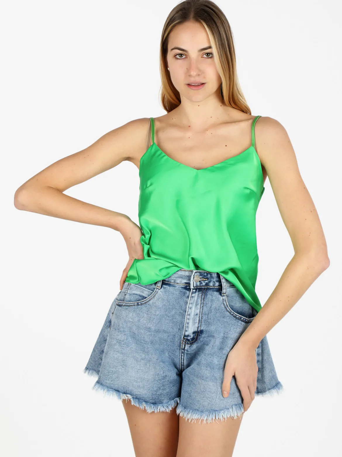 Solada Top donna effetto raso con scollo a V